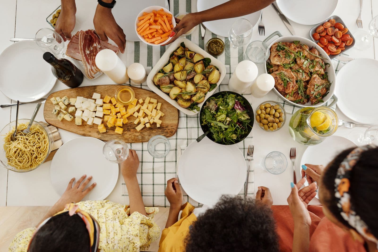 A family gathered around a shared meal